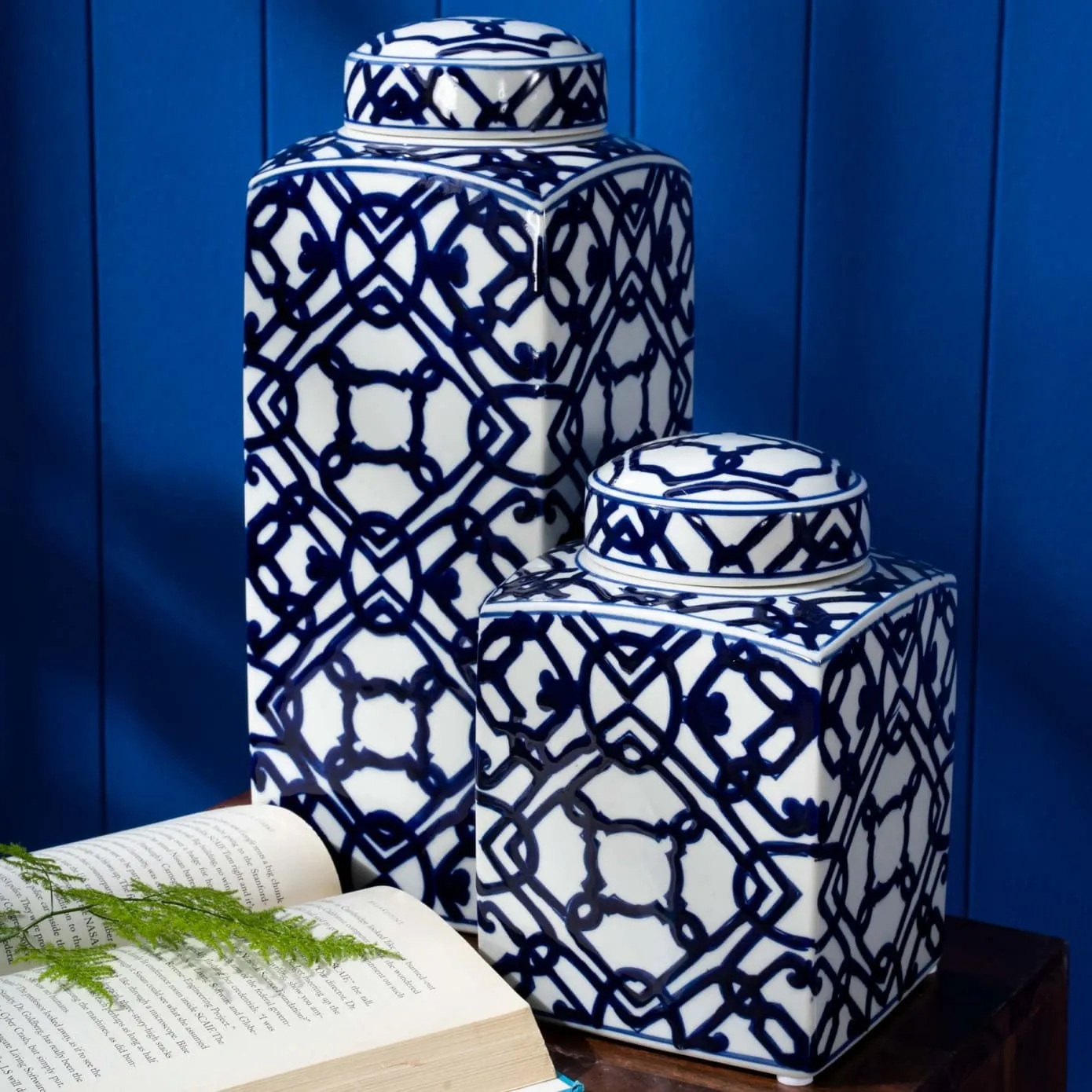 Cube rectangulaire Karaca Home Bleu Blanc, 22 cm - Image 4