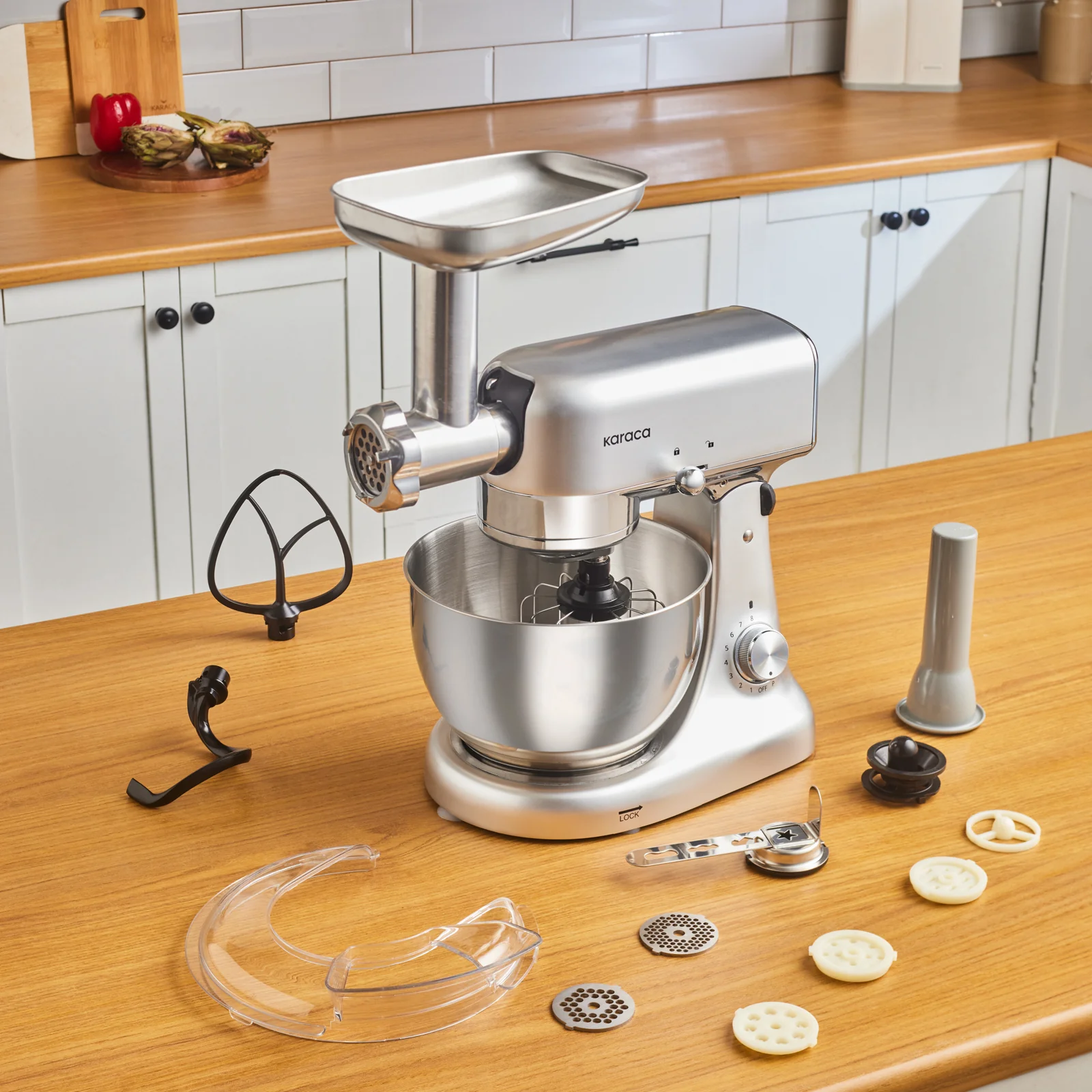 Karaca Multicast Plus Moulin à viande hachée / Saucisse / Kibbeh / Appareil à biscuits Pétrin Machine à pétrir la pâte Argent 5L - Image 9