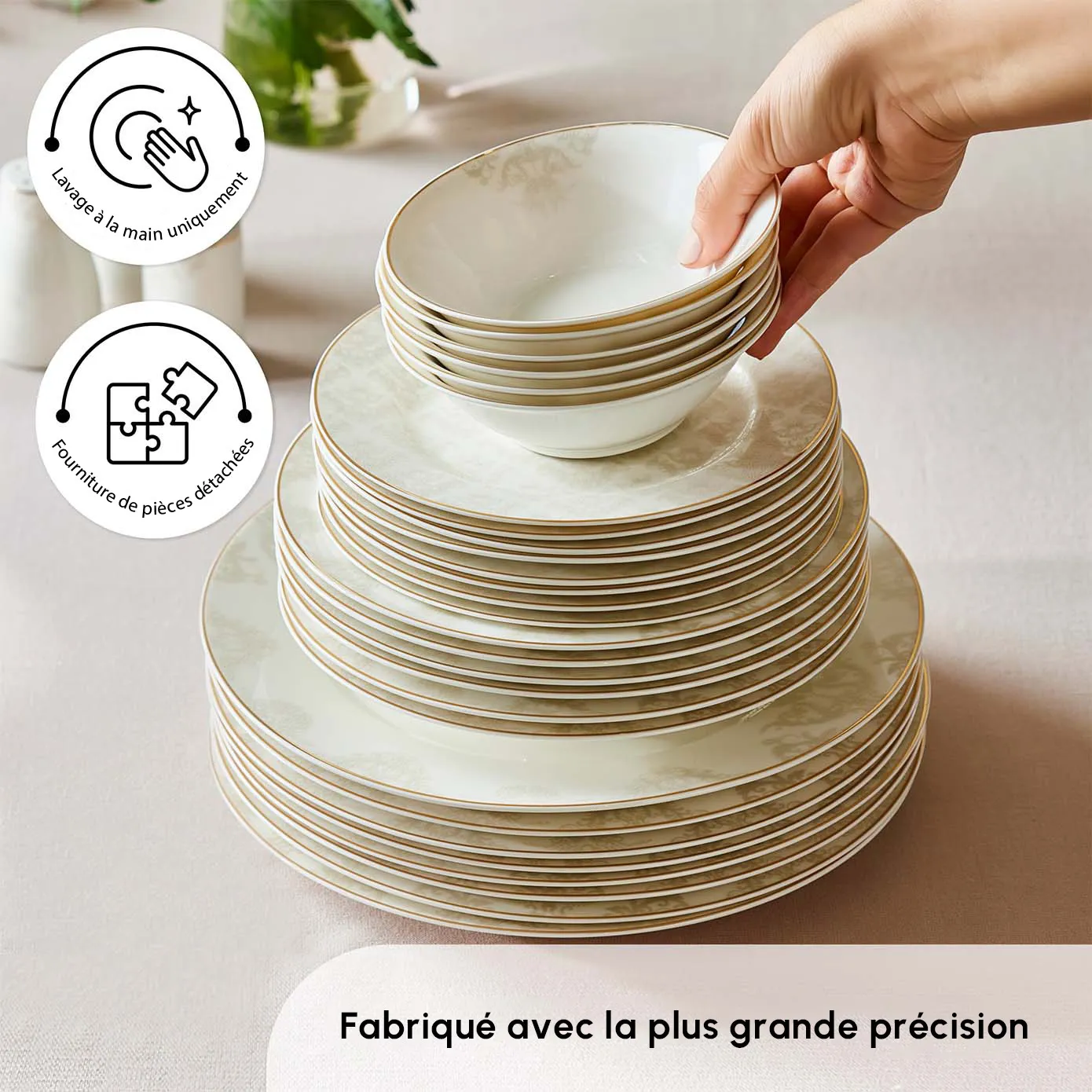 Service de table Karaca Siena pour 12 personnes, 56 pièces, New Generation Bone, avec bord doré - Image 6
