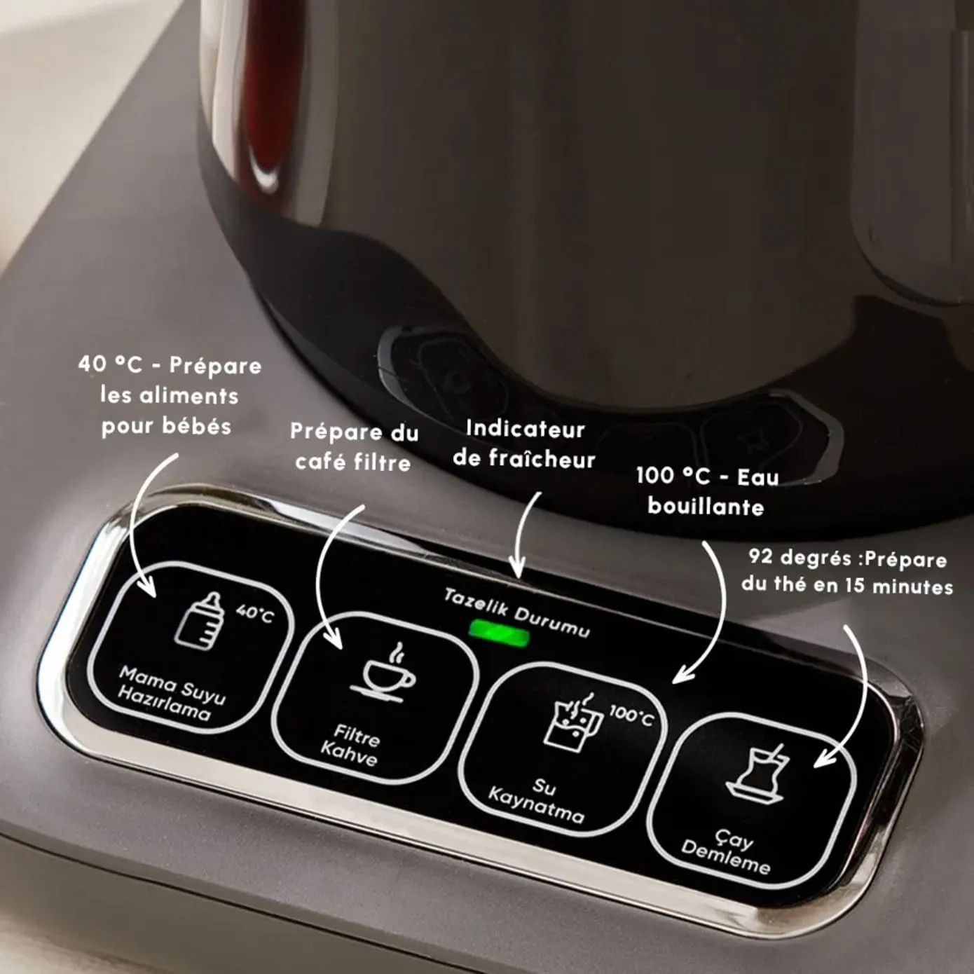 Théière Bouilloire et cafetière filtre Karaca Caysever Robotea Pro 4 en 1 automatique parlant, 2500W, space grey - Image 5